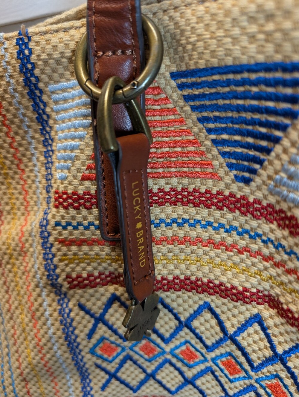 Lucky Brand Graphic Zippered Woven Tote With Interior/Exterior Pockets - Picture 5 of 10